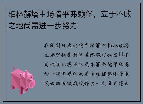 柏林赫塔主场惜平弗赖堡，立于不败之地尚需进一步努力